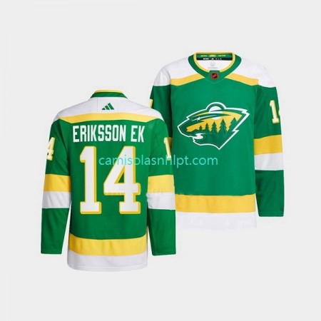 Camiseta Minnesota Wild Joel Eriksson Ek 14 Adidas 2022-2023 Reverse Retro Verde Authentic - Homem